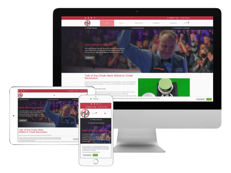 website for sportsstar mark williams. ecommerce web design